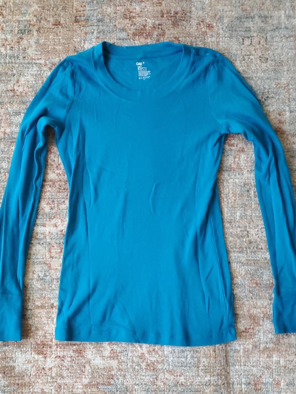 GAP Women's Long Sleeve Scoop Neck Top - Teal Blue